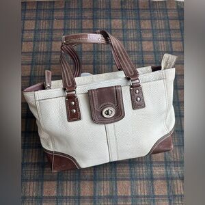 Coach Legacy Collection White/Brown Leather Laptop Tote Work Bag pebbled leather